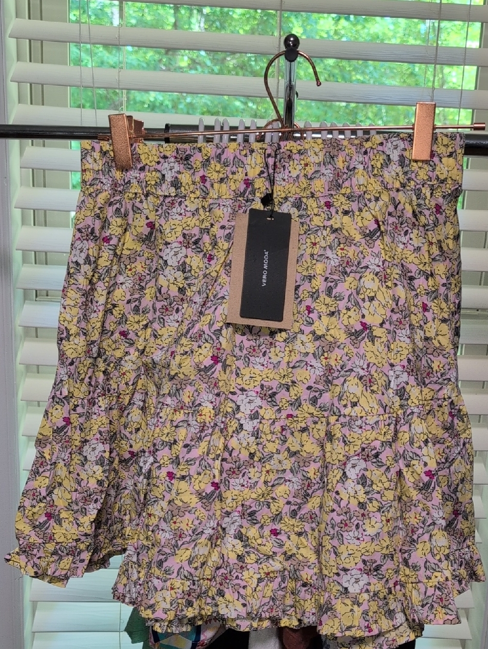 Vero Moda Yellow Floral Tiered Mini Skirt
